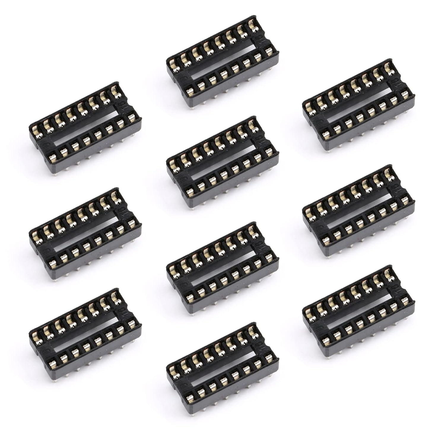 10Pcs 16P IC Socket DIP Integrated Circuit IC Sockets Adaptor Solder Type 2.54mm Pitch Dual Row 16 Flat Pin